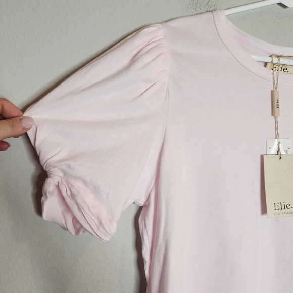 NWT Elie Tahari Pink cotton modal knot puff sleeve top. Size medium - Picture 12 of 14